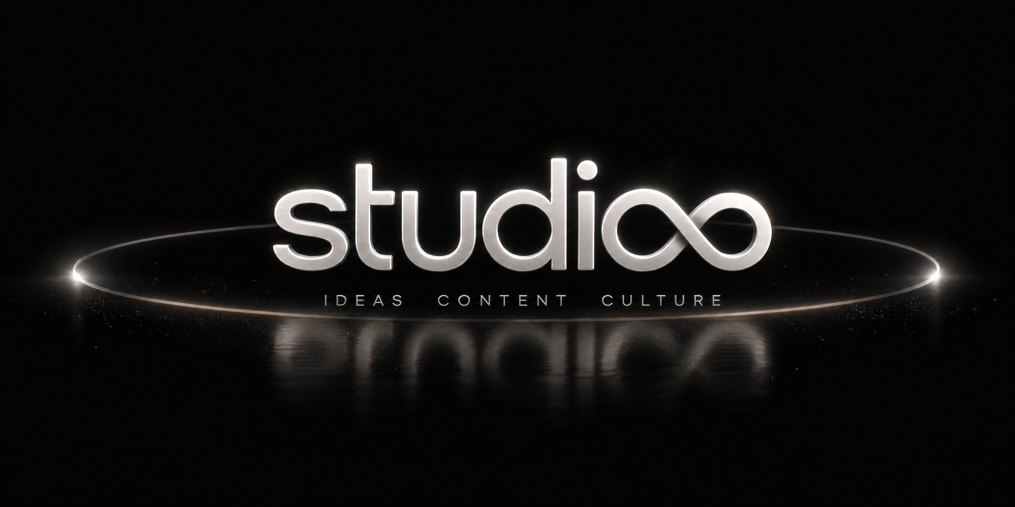Studioo — Ideas Content Culture — a luminous pearl logo on a black stage