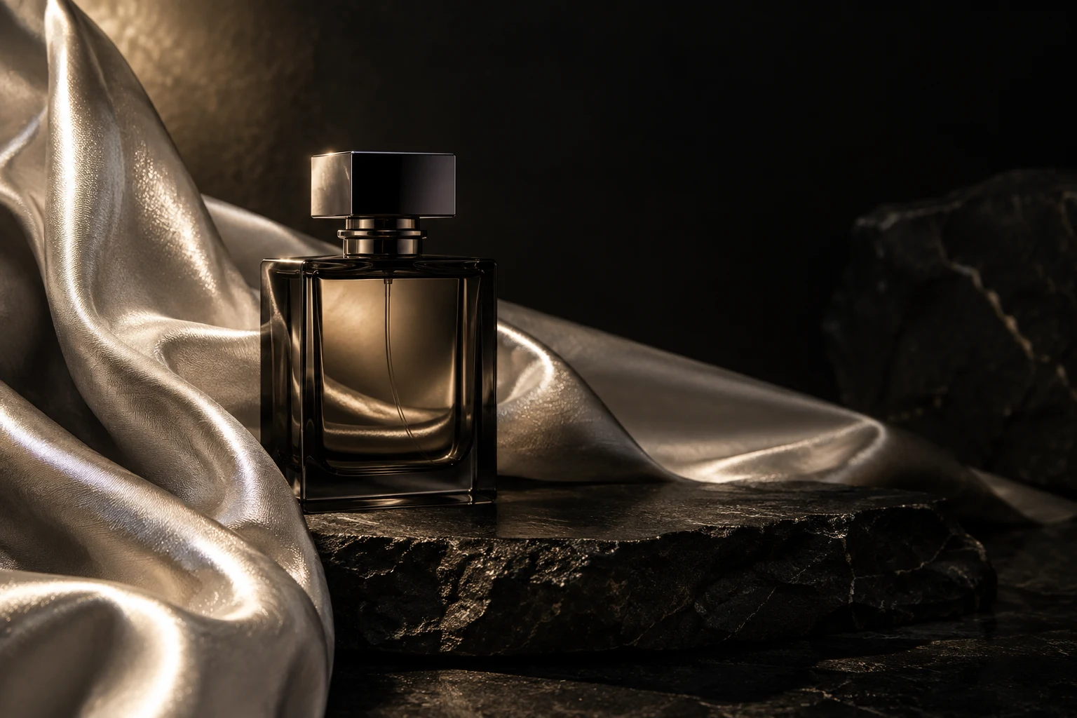 Pearl fabric and glass illuminated against black
